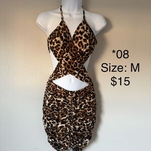Leopard Print Cutout Bodycon Dress - Brown Black Cream